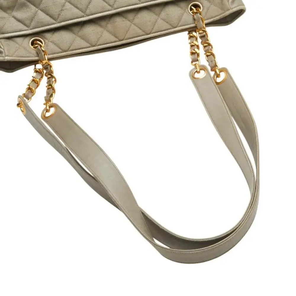 CHANEL Gray Leather Logo Tote Bag
